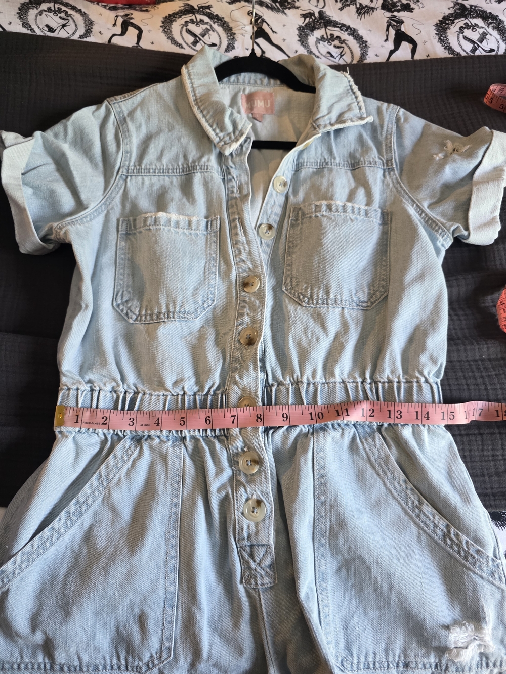 Show Me Your Mumu Light Wash Denim Utility Romper Medium Playsuit Festival - Picture 8 of 12